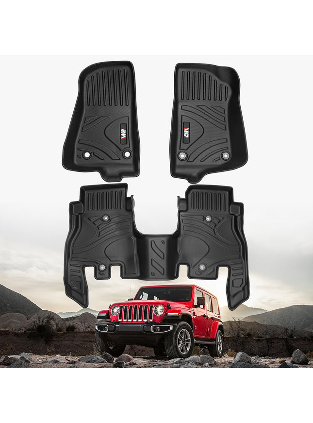 MKR Waterproof and Stain-resistant TPE Car Floor Mats Black 3 PCS For Jeep Wrangler JL 2018+ 4 Doors Model ( Not Fit for Jeep Wrangler JK or 4XE)